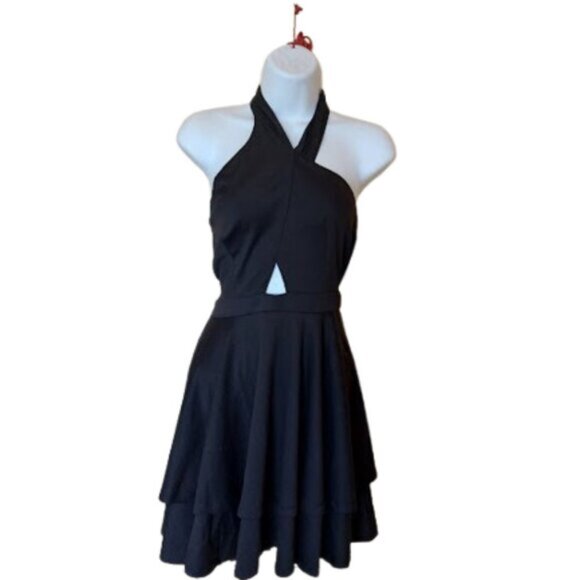 Black Fit and Flare Asymmetrical Halter Dress Size Small NEW NWT - Picture 1 of 8